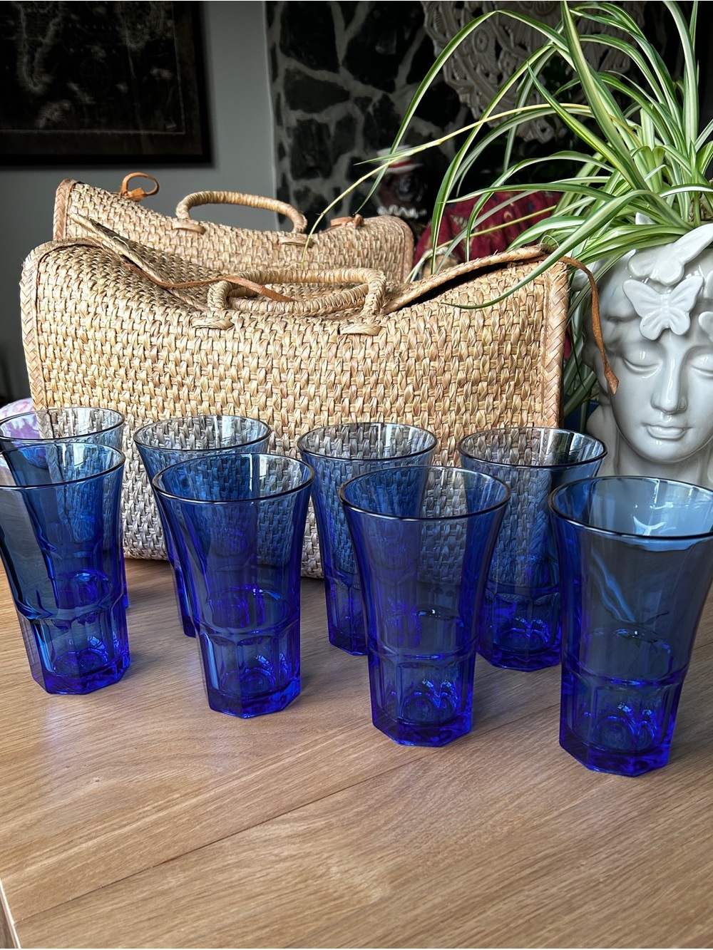 Libbey Blue Glass Drinking Tumblers - Set of 8